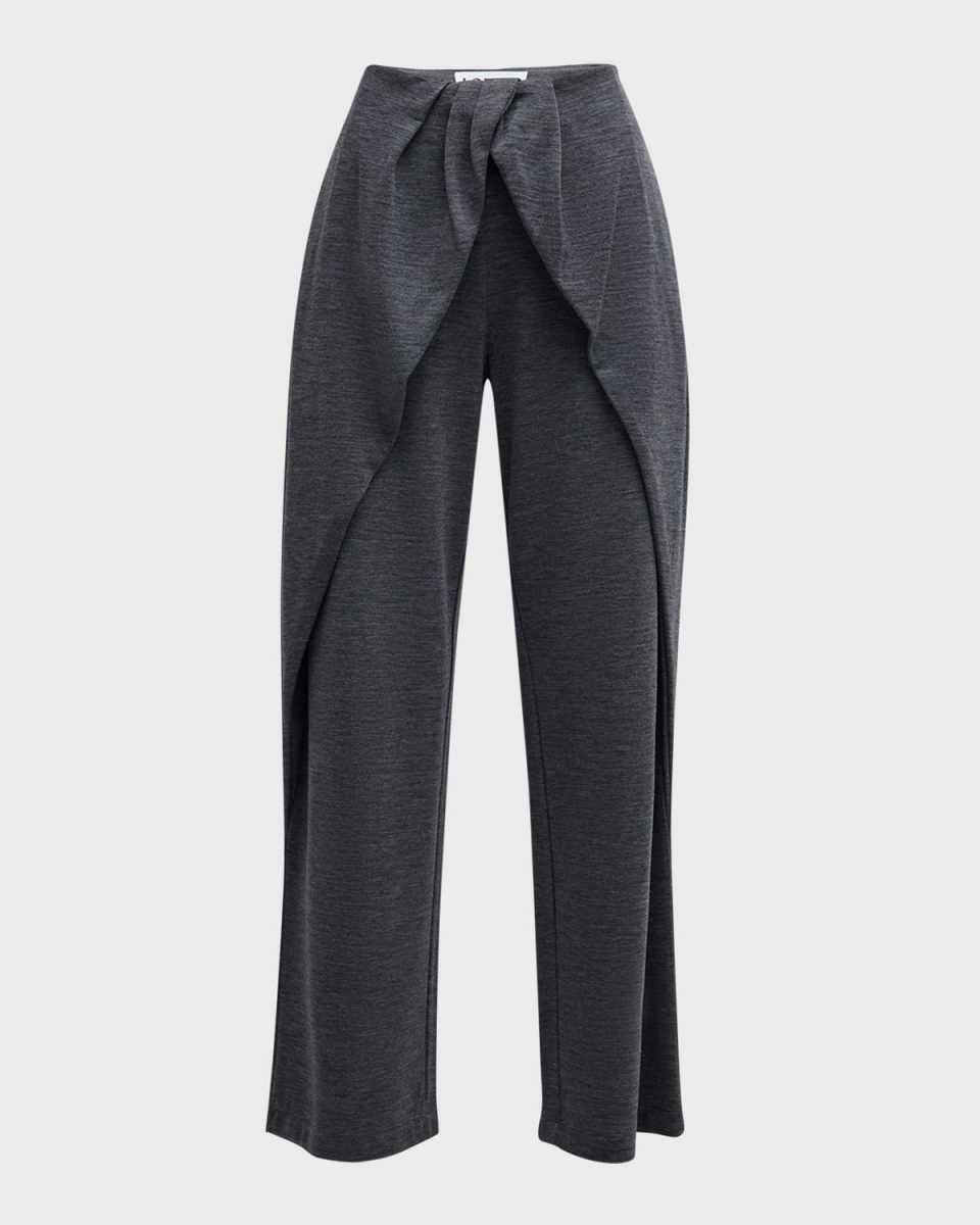 Wide-Leg Draped Pants with Knot Detai